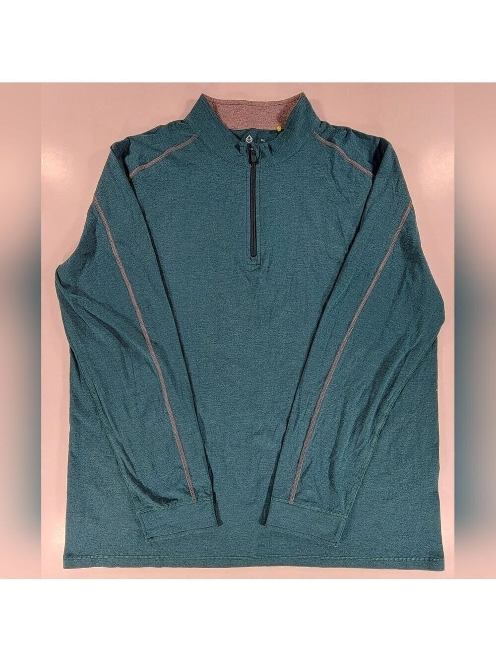 Tasc Performance Men's Mock Neck Quarter Zip Pullover 2XL XXL Teal Long Sleeve
